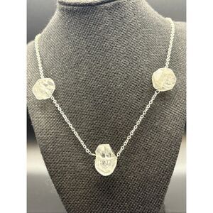 Quartz Crystal and Silvery Necklace, NEW, Handmade, Natural Stone